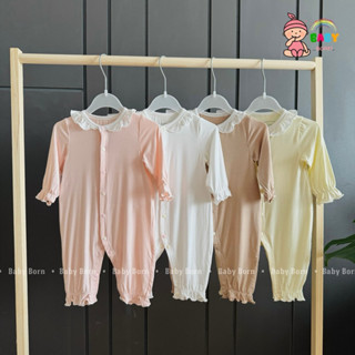 Bodysuit cho bé gái Anminaza body dài tay cho bé gái chất sợi tre mềm mịn phối bèo đáng yêu AMI0318 Baby Born shop