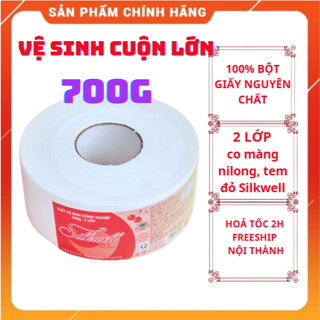 Giấy vệ sinh công nghiệp cuộn lớn 700g Silkwell, 700g 3 lớp bo nilong