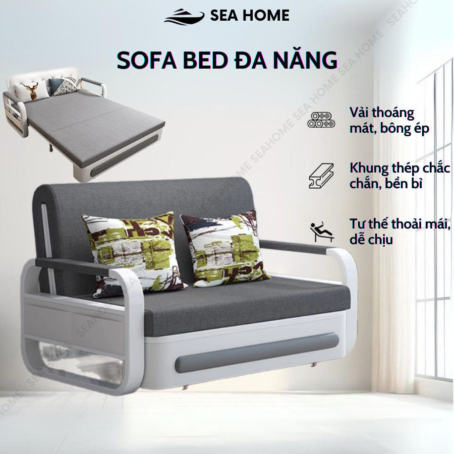 (TẶNG KÈM 2 GỐI) Sofa Giường Ngủ Thông Minh, Sofa Bed Decor Đa Năng 2 Chế Độ Gấp Gọn Có Hộc Chứa Đồ Nhập Khẩu Cao Cấp.