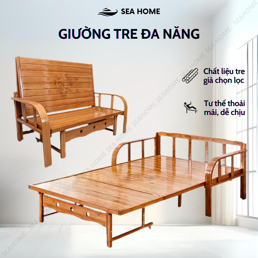 (TẶNG NỆM+GỐI) Sofa Giường Tre Cao Cấp KT 150cmx190cm 120x190cm 100x190cm, Giường Sofa Thông Minh Gấp Gọn Bảo Hành 12th