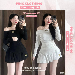  Set Bộ Zip Trễ Vai Thêu Logo Miu Miu Đuôi Tôm Mix Chân Váy Cực Xinh 