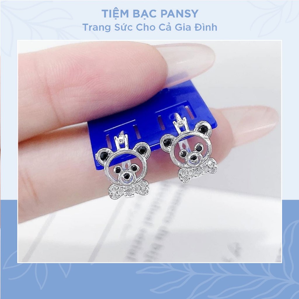 Bông tai bạc trẻ em PANSY hình gấu chốt bấm bật - Khuyên tai bạc ta cho bé gái