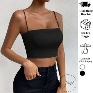 Áo croptop 2 dây sợi bún ( không mút ) JUNE.SG, vải cotton hai lớp , áo nữ 2 dây thun ống ngang ngực D126
