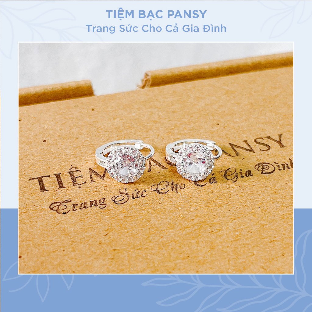 Bông tai bạc nữ PANSY đính đá tròn sang trọng - Khuyên tai nữ chất liệu bạc ta cao cấp