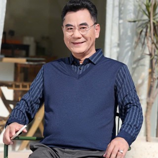 Áo Len Trung Niên Lót Nỉ Nhung Cổ Sơ Mi Lịch Lãm, Áo Len Tặng Bố, Tặng Ông hàng Quảng Châu Cao Cấp Dày Dặn + Ảnh Thật