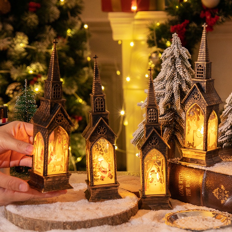 Mô Hình Nhà Thờ Có Đèn Phát Sáng Trang Trí Decor Cây Thông Giáng Sinh Noel