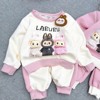 Bộ Quần Áo 3 LABUBU 2 Màu Dài Tay Thu Đông chất liệu Nỉ Tàu Dày Dặn ấm áp cho bé 8-20Kg (Mã 01)