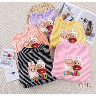 Áo Giữ Nhiệt Dài Tay Kẻ Trắng In Hình LABUBU Trái Tim 5 màu cực xinh dành cho bé gái Chất Liệu Thun Sọc Lót Lông QC Xịn.