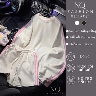 Sét Bộ Nữ Áo Dài Tay Kẻ Sọc Phối Quần Ngắn Kiểu Dáng Thể Thao Chất Nỉ 2 Da Dày Đẹp Hàng Loại 1 [NQ 100]