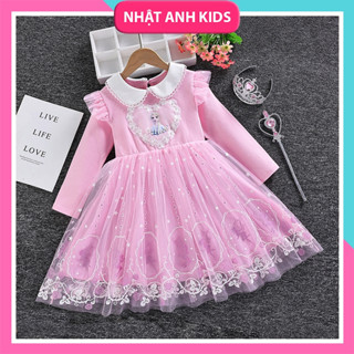  ✨ Váy Đầm Công Chúa Dài Tay Elsa Cho Bé Gái Vải Thun Kết Hợp Voan Bồng Bềnh Siêu Đáng Yêu ✨ 