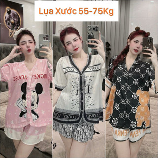 [BIGSIZE 55-75kg]-Bộ ngủ đùi Bigsize lụa xước cao cấp in hoạ tiết dễ thương