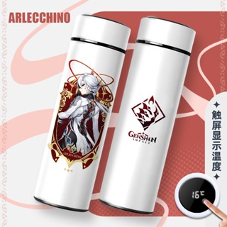Bình giữ nhiệt in hình nhân vật game Genshin impact có đèn báo ( hutao kazuha lôi thần yae ayaka)