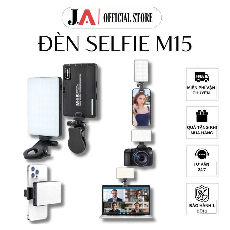 Đèn Led Selfie Mini M15 Kẹp Điện Thoại Ba Chế Độ Màu. Đèn Livestream Kẹp Máy Tính, Camera. Phụ Kiện 