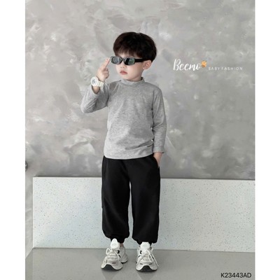 Áo giữ nhiệt Beemo dài tay basic cổ 3 phân chất liệu cotton co giãn, cho bé trai từ 9-24kg K23443AD