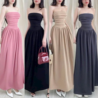 B15- Đầm Body Cúp Ngực (có mút) Xếp Li Bản To Thân Trước - Chân Váy Xếp Li Xoè Dài Maxi - Form Ôm Body - Sang Chảnh