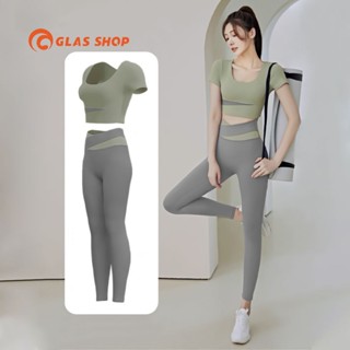 Bộ Quần Áo Tập Gym Nữ Ngắn Tay Có Mút Ngực GLASSHOP Đồ Tập Yoga Nữ Chất Thun Lạnh Co Giãn - GL28