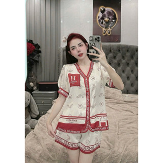 [Freesize 40-60kg]-Bộ ngủ quần đùi lụa latin cao cấp in hoạ tiết 5D