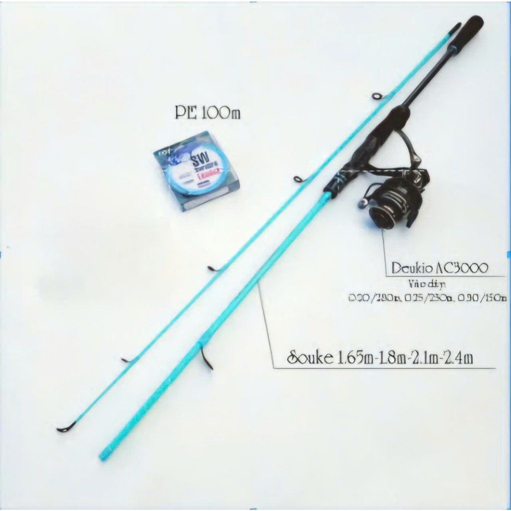 Cần câu-Bộ cần câu lure máy đứng carbon Souke máy câu Deukio AC3000 tặng mồi câu- câu cá fishing