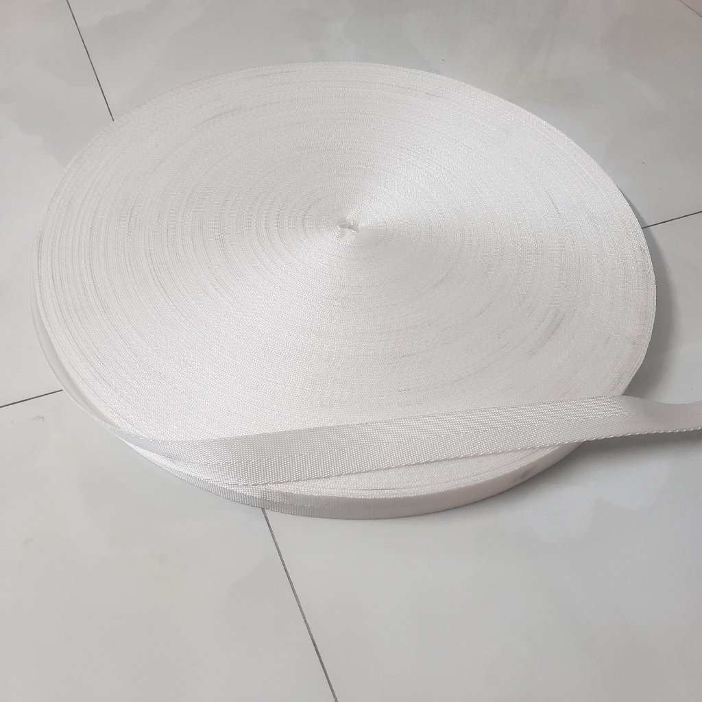 Cuộn dây đai dù polyester trắng 30 mét bản 25mm