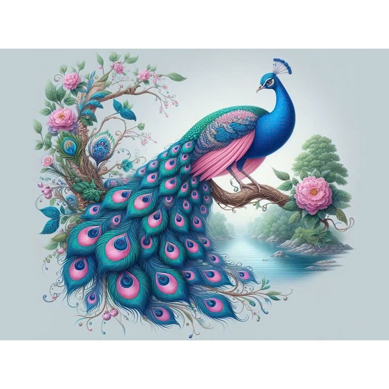Tranh Đính Đá Công Bên Hoa, Tranh Đính Đá 5D Tự Hoàn Thành Kích Thước 40x30cm - DIY