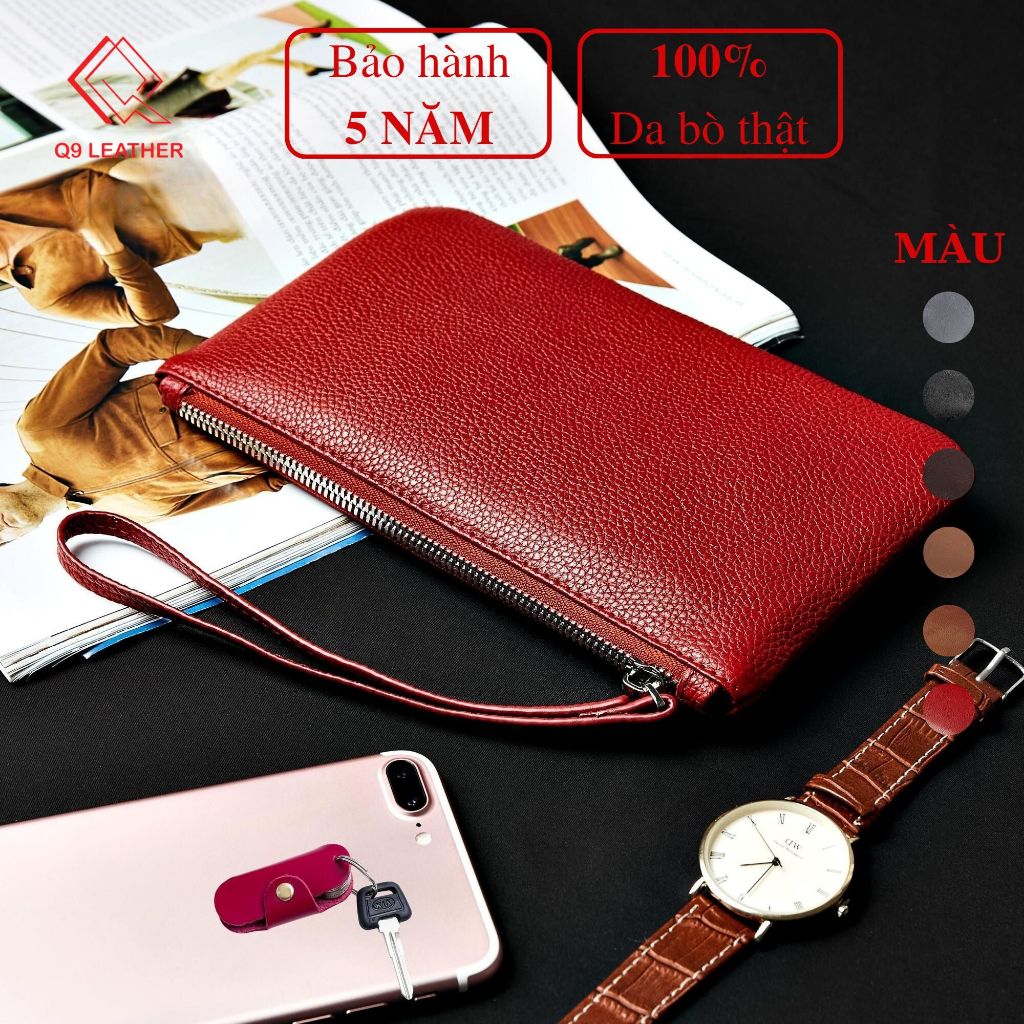 Ví nữ cầm tay thời trang bản to da bò thật kiểu dáng basic thanh lịch - BNM01