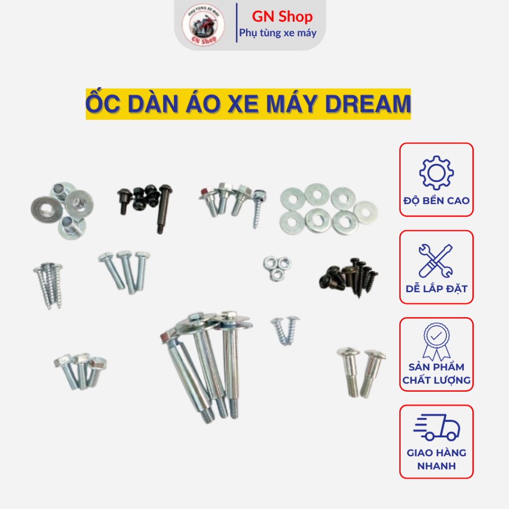 [HỎA TỐC] Bộ Ốc Lắp Dàn Áo Xe Máy Dream, Ốc Vít Bộ Nhựa Dàn Áo Xe Máy - GN Shop