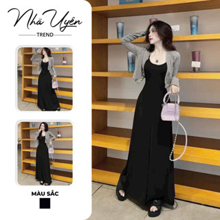 Đầm váy nữ,đầm đen hai dây body dáng dài  tôn dáng kèm khoác croptop thanh lịch dành cho nàng đi biển,đi cafe siêu xinh