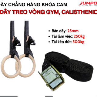 Dây treo vòng calisthenic, dây tập gym - dây chằng hàng khóa cam 500kg bản 25x2m đầu khóa thép