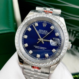 Đồng Hồ Nam Rolex Date Just, Mặt Xanh Navi, Viền Đá Swarovski Lấp Lánh, Size Nữ 32mm, Size Nam 38/40mm, Viền Thép