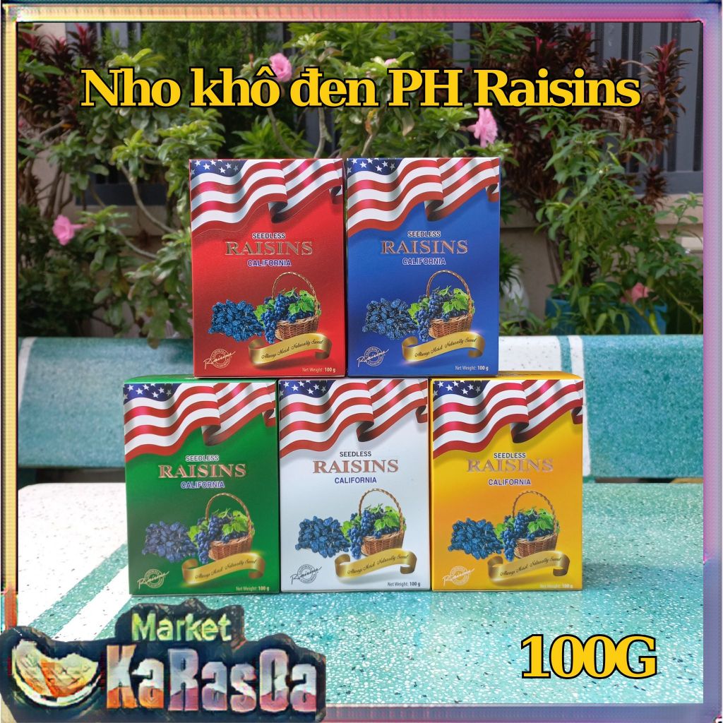 Nho Khô Đen nhập khẩu Mỹ Raisins 100g Hộp giấy hình Lá cờ - Mẫu mới 2025