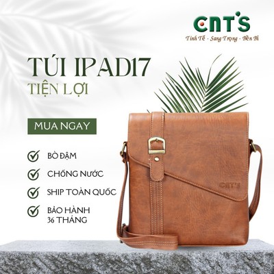 Túi Đeo Chéo Unisex Nam Nữ Cao Cấp CNT IPAD17 Bò Đậm