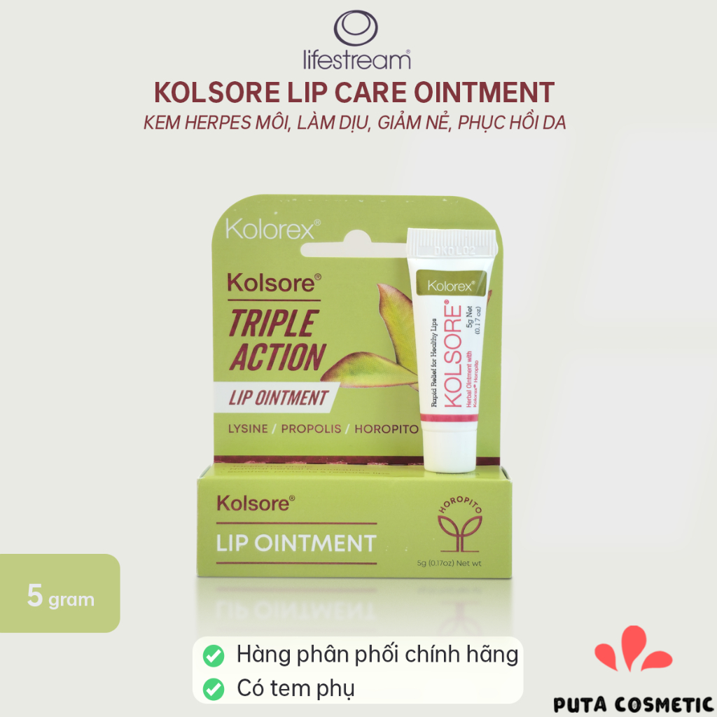 Kem herpes môi, làm dịu, giảm nẻ, phục hồi da Kolorex Kolsore Lip Care Ointment - 5gram