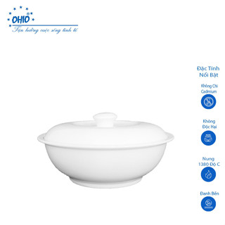 Âu Cơm Sứ Trắng OHIO cao cấp, size 19cm - 25cm, gốm sứ trắng, gốm không chì, âu cơm bàn ăn