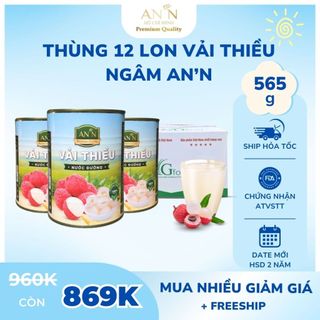 Thùng 12 Hộp Vải Thiều Ngâm Nước Đường F&G Hộp 565 gram Loại 1 Làm Nguyên Liệu Pha Chế