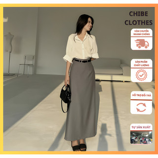  Chân Váy Chữ A Suông 90cm Phối Đai Da Thiết Kế Cách Điệu Giả Túi Sau_CHIBECLOTHES_Vải Chéo Nhật_Túi 2 Bên_CV146 