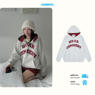  Hoodie CEMMERY Local Brand Chính Hãng Snap Hoodie Zip Màu Nỉ Bông Phối Nón Caro Màu Grey 