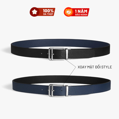 Thắt Lưng Da Thật Đầu Xoay LAGOM - Dây 2 màu Taiga Navy - Đen