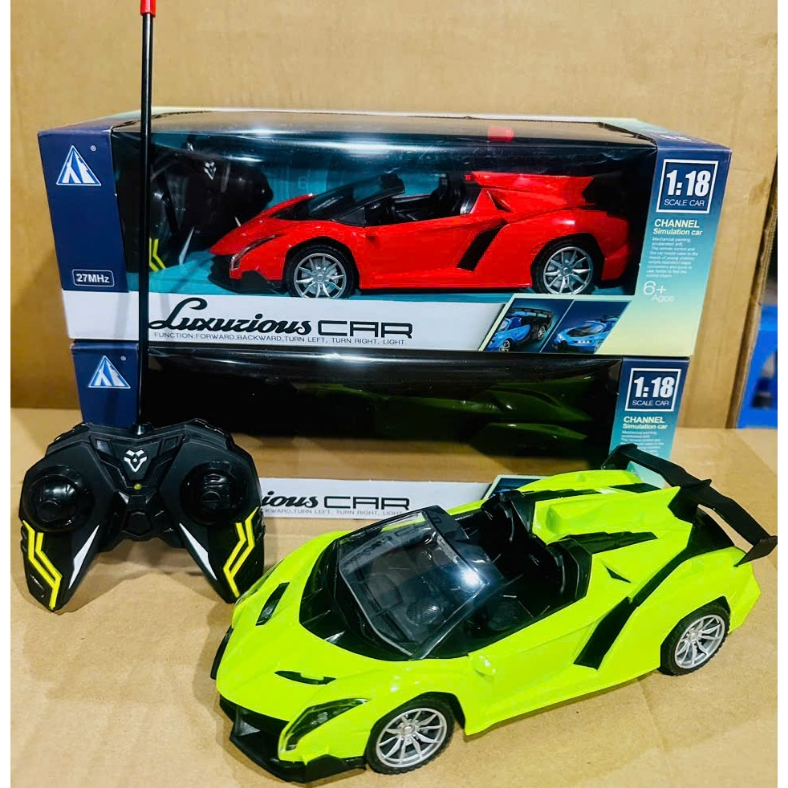 Xe mui trần điều khiển ô tô mui trần điều khiển từ xa 2 màu xanh đỏ có đèn pha sáng di chuyển 4 chiề