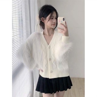Áo khoác lông thỏ , áo khoác cardigan nữ dáng ngắn form rộng màu kem màu trắng vải len QCCC Loại 1 mềm mịn ulzzang