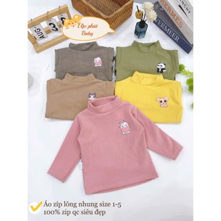 Áo giữ nhiệt zip lông chất nỉ Hàn in hình ở ngực mềm đẹp mặc ấm cho bé 5-17kg