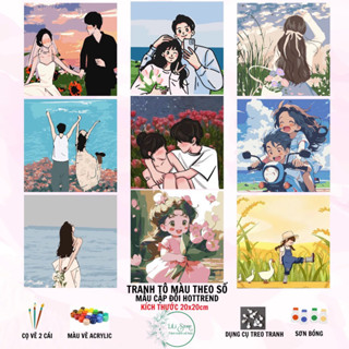 [Link 2] Tranh tô màu theo số khổ 20x20cm CÓ SƠN BÓNG, đã căng khung