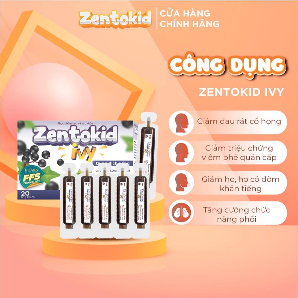 Siro ho thảo dược ZENTOKID IVY giúp bé giảm ho, ho đờm, đau rát họng, khản tiếng Hộp 20 ống