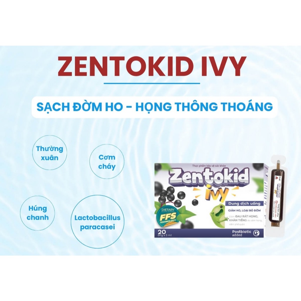 Siro ho thảo dược ZENTOKID IVY giúp bé giảm ho, ho đờm, đau rát họng, khản tiếng Hộp 20 ống