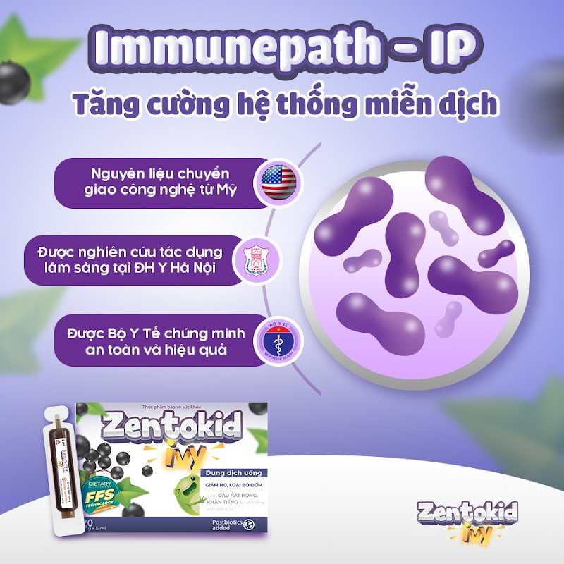 Siro ho thảo dược ZENTOKID IVY giúp bé giảm ho, ho đờm, đau rát họng, khản tiếng Hộp 20 ống