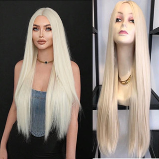 Tóc giả nguyên đầu bạch kim dài 75cm Loại Tơ Lụa Cao Cấp