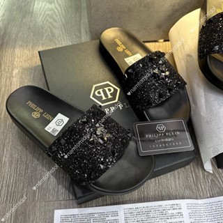 Dép lê nam quai ngang PP quai dệt kim tuyến - Dép philip đính đầu lâu sắt đế khắc chữ hãng ( ảnh kèm video NT )