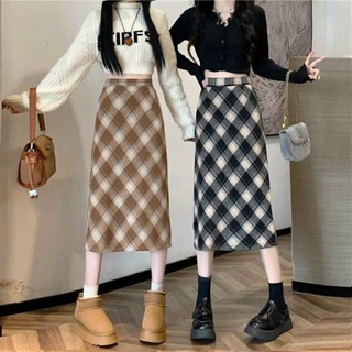 Chân váy nữ Evalover mã 303 chất dạ,  họa tiết  kẻ caro dáng Midi siêu tôn dáng phong cách Hàn Quốc
