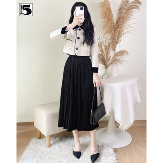 Chân váy nhung dáng dài vải dày giữ ấm xếp ly nhỏ cạp chun freesize Twentyfive 4287