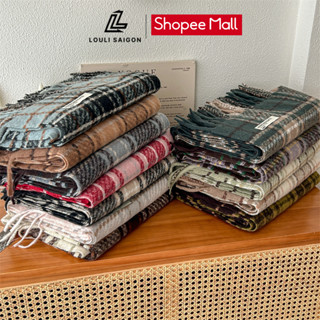 Khăn len choàng cổ cashmere LOULI SAIGON, vải len dệt kim, hoạ tiết sọc dành cho nam nữ K03