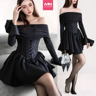 Đầm trễ vai Corset MINA thiết kế dự tiệc, dạ hội chất liệu Cotton Nhật phối ren MN285
